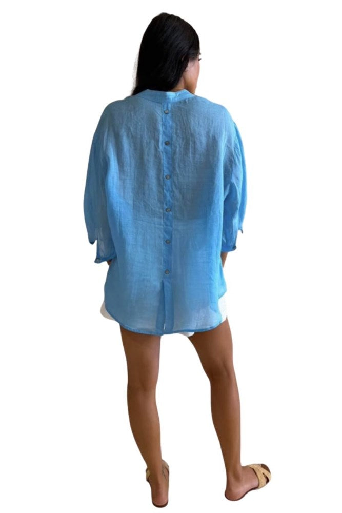 Mia Linen Shirt - Sky Blue