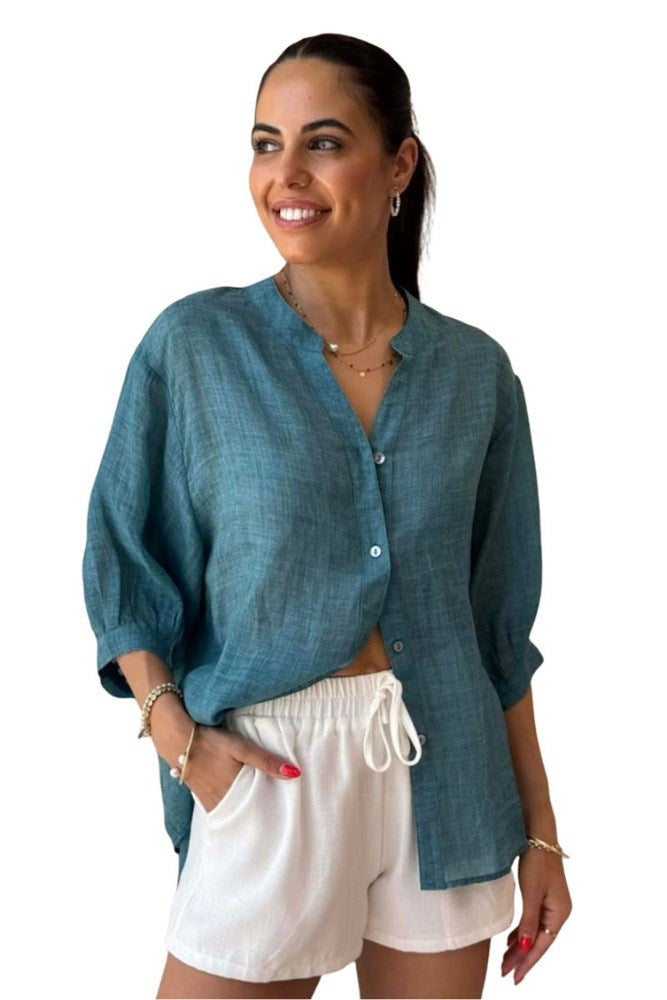 Mia Linen Shirt By Worthier - Teal