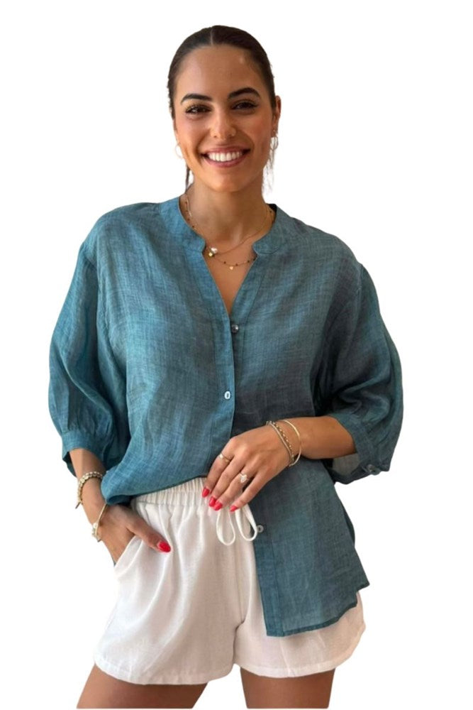 Mia Linen Shirt By Worthier - Teal