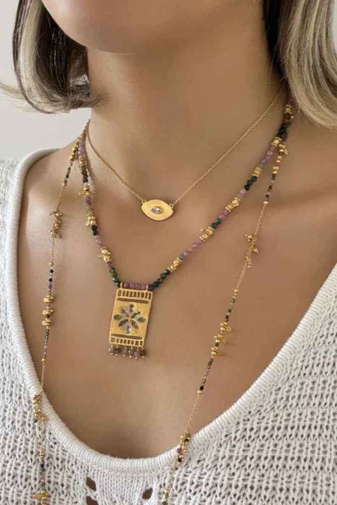 Shop Multi Tourmaline Beaded Flower Necklace By Rubyteva - Origen Imports