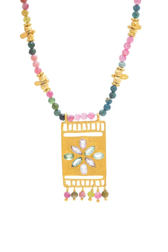 Shop Multi Tourmaline Beaded Flower Necklace By Rubyteva - Origen Imports