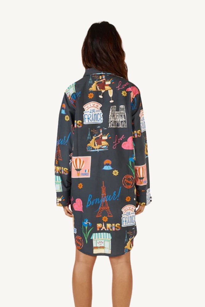 Shop Navy Bonjour Print Shirt Dress By Rubyyaya - Origen Imports