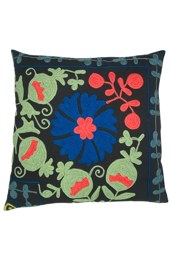 Shop Navy Embroidered Floral Square Cushion (50 x 50 cm) By Origen Imports - Origen Imports