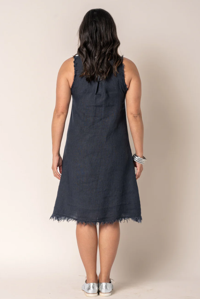 Shop Navy Jazmine Linen Dress - Origen Imports