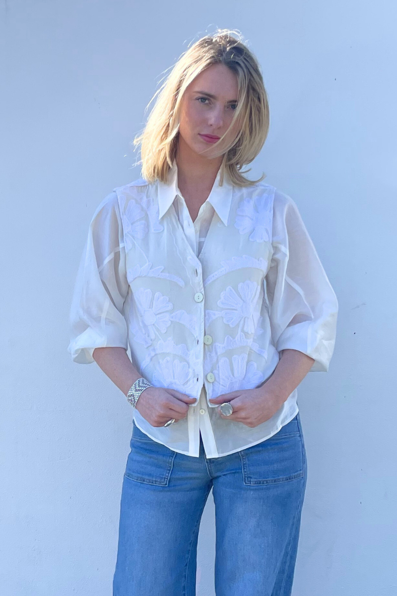Shop Serenade Cotton Embroidered Vest By Origen - Off-White - Origen Imports
