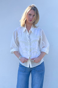 Shop Serenade Cotton Embroidered Vest By Origen - Off-White - Origen Imports