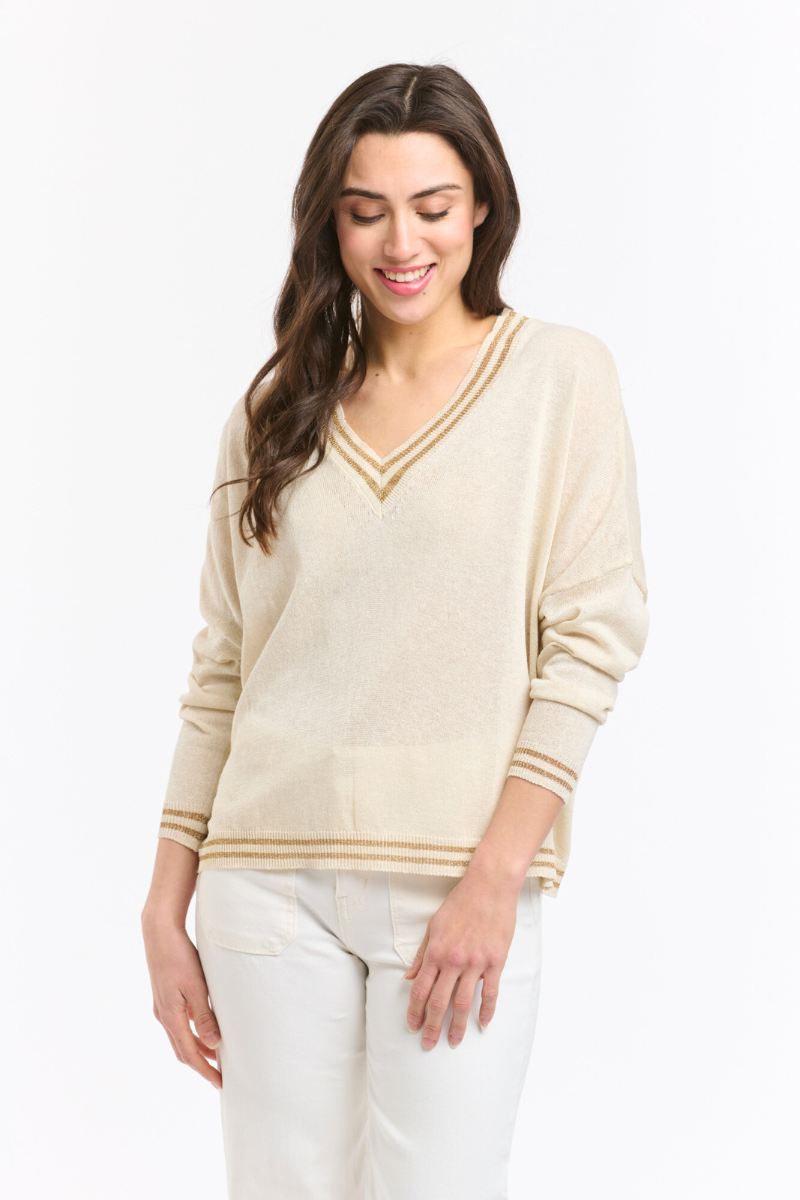 Shop Off White & Gold Lurex College Knit by Italian Star - Origen Imports