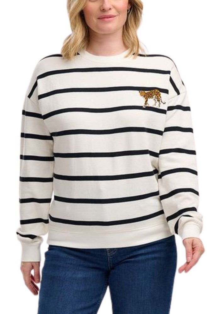 Shop Noah Sweatshirt by Sugarhill Brighton  - Off White with Leopard Embroidery - Origen Imports