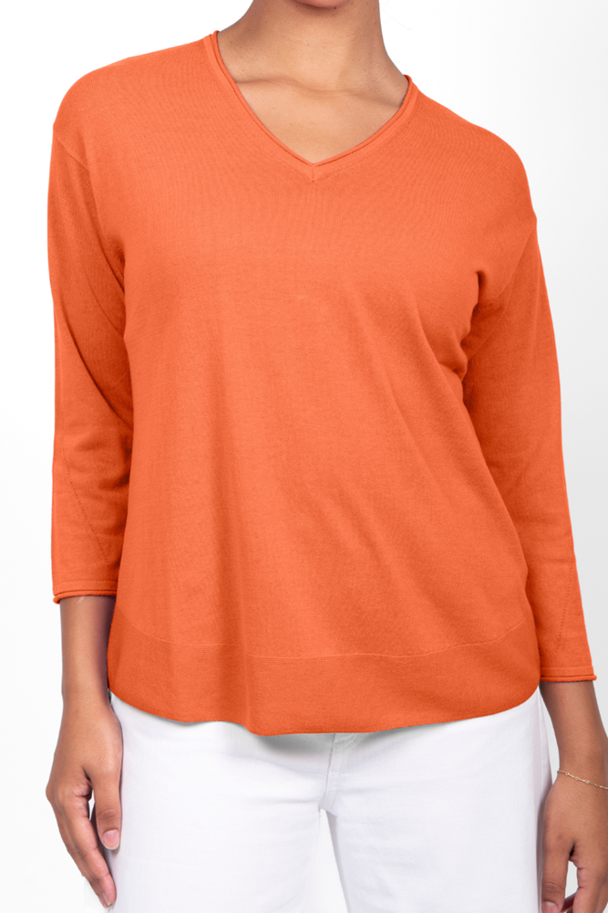 Shop Orange Cotton V Neck Top By Bridge & Lord - Origen Imports