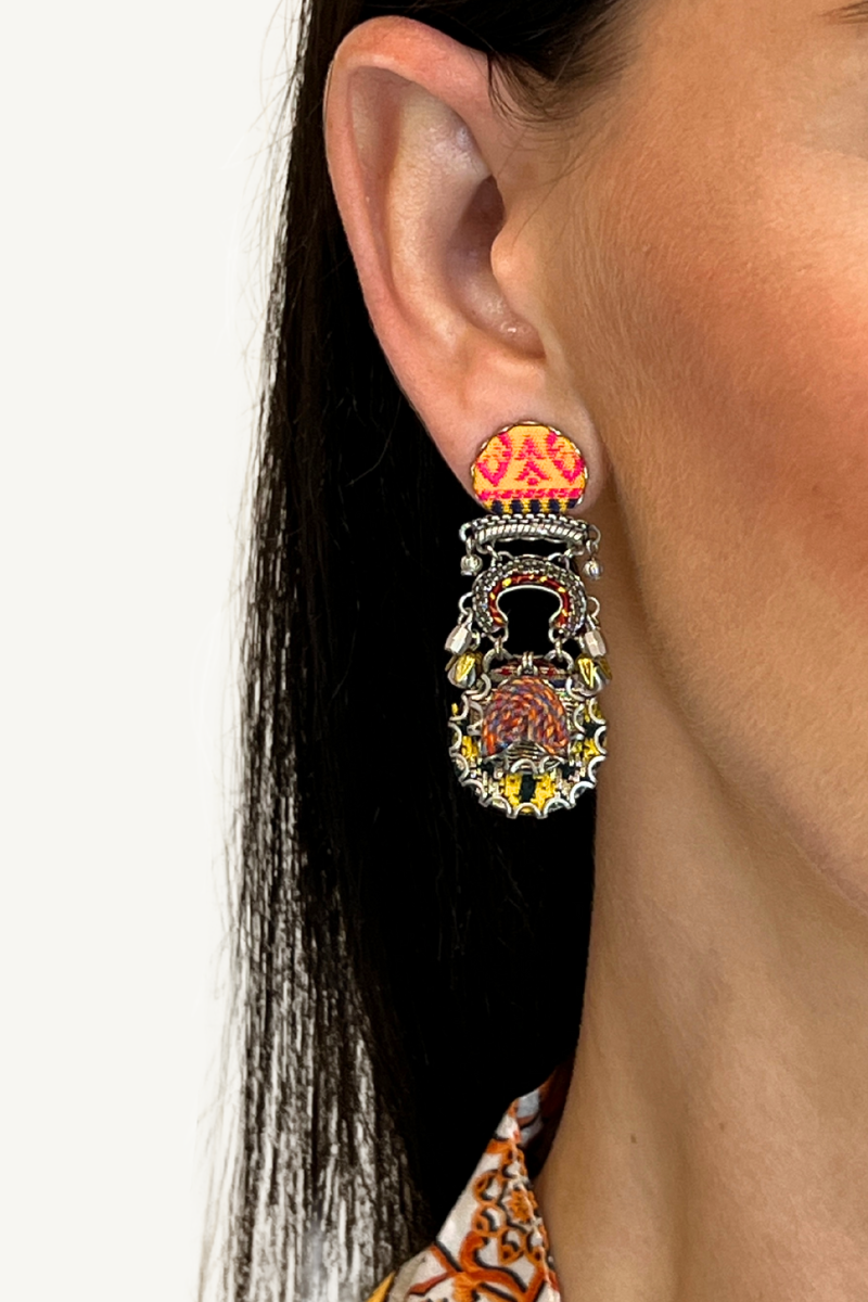 Shop Orange Embroidered Dream Valo Earrings By Ayala Bar - Origen Imports