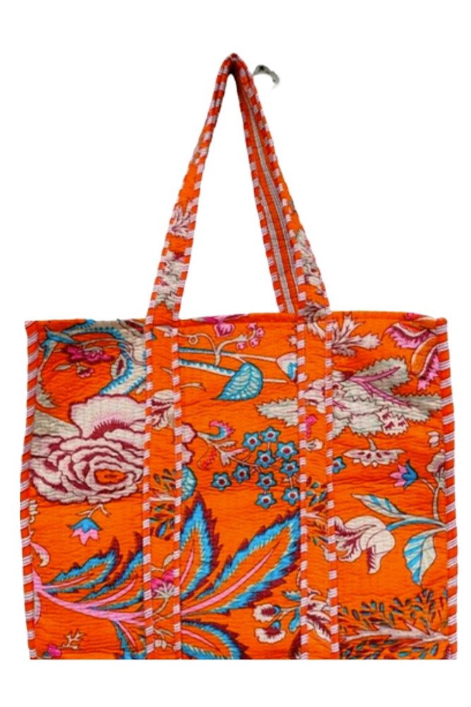 Cotton Reversible Tote by Origen - Orange Floral