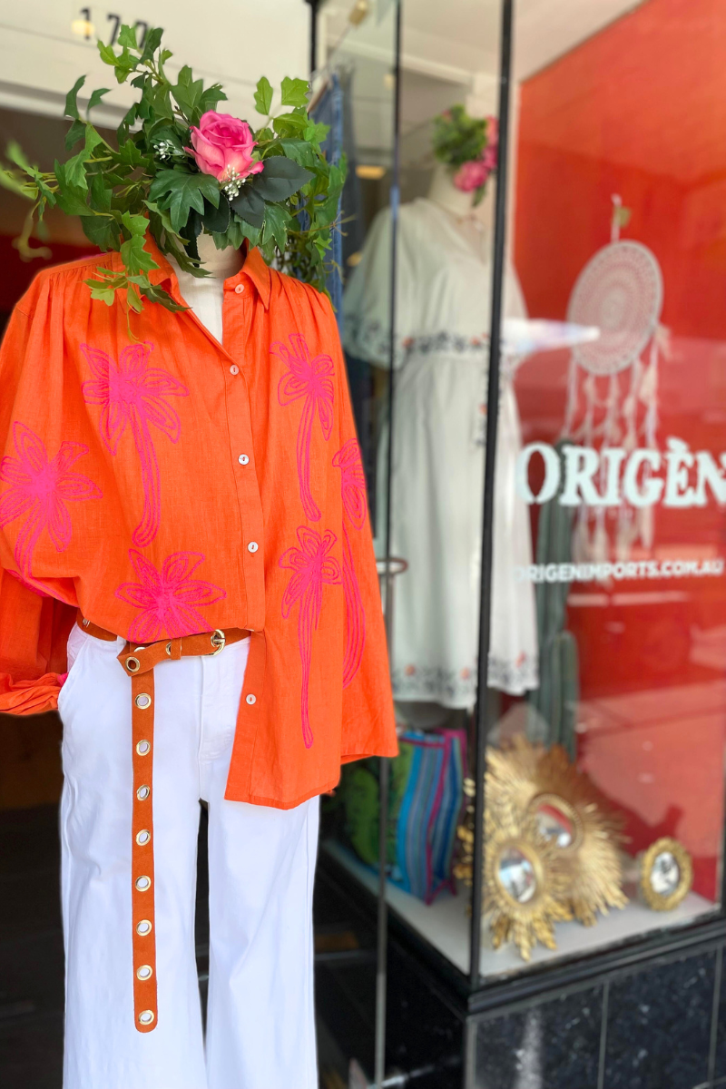 Shop Orange & Pink Embroidered Shirt By Italian Star - Origen Imports