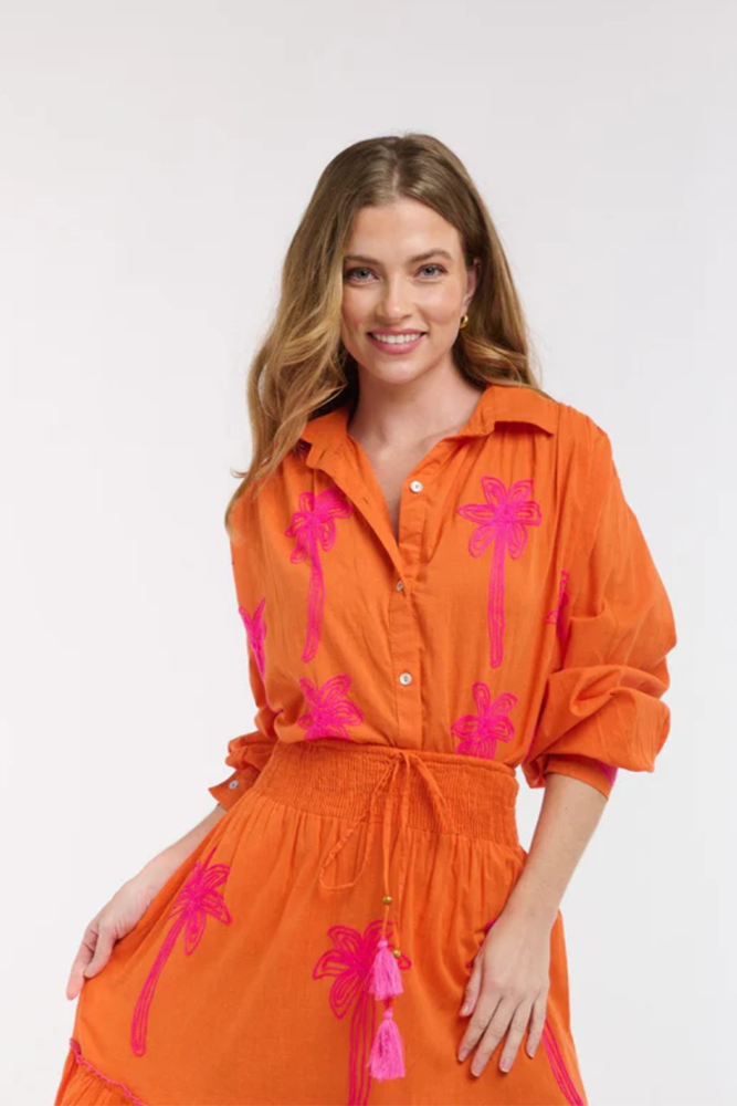 Orange & Pink Embroided Shirt By Italian Star