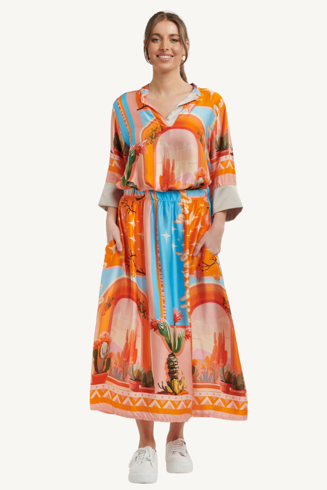 Shop Orange Viscose Printed Skirt By Urban Luxury - Origen Imports