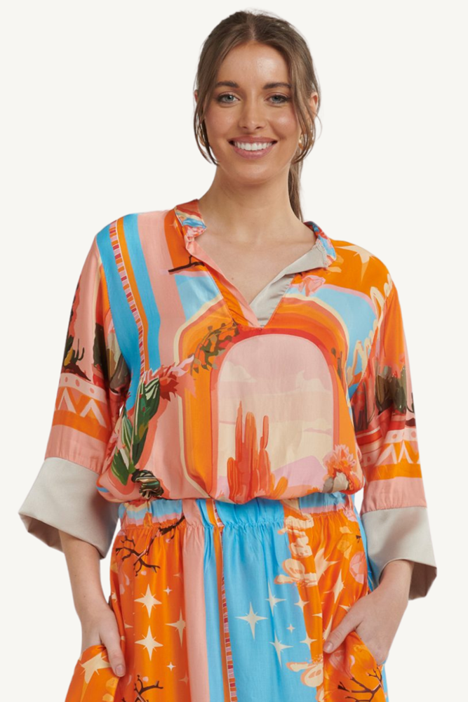 Shop Orange Viscose Printed Top by Urban Luxury - Origen Imports