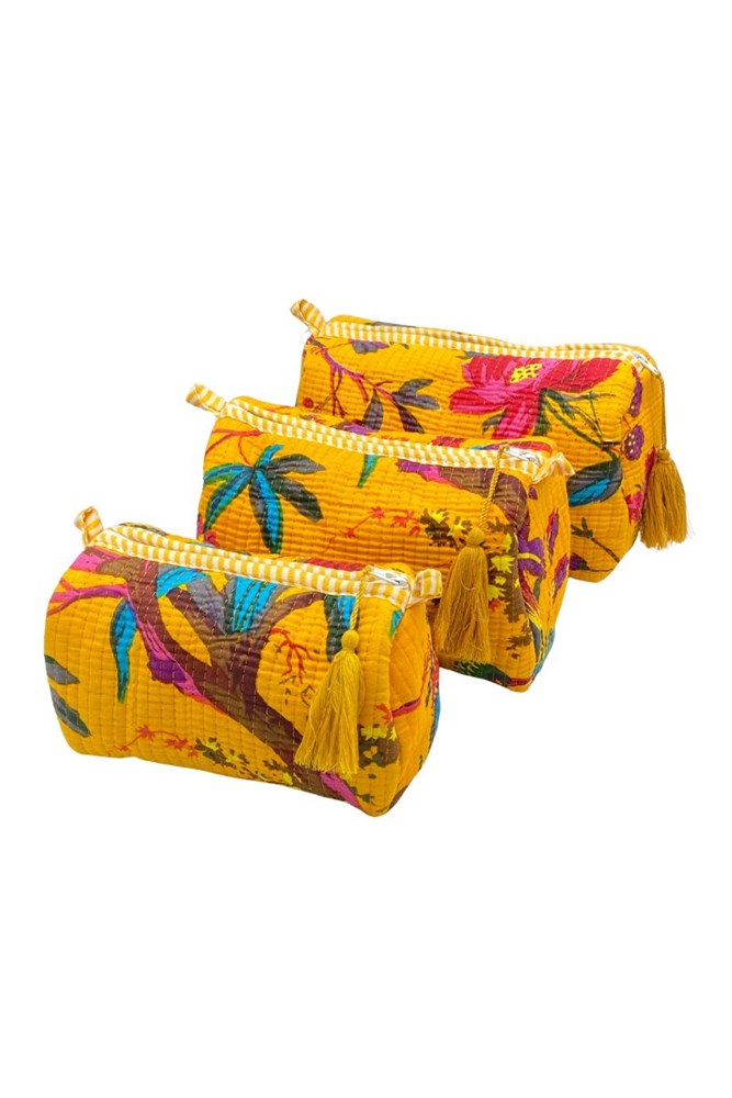 Cotton Quilted 3-Piece Travel Bag & Pouch Set