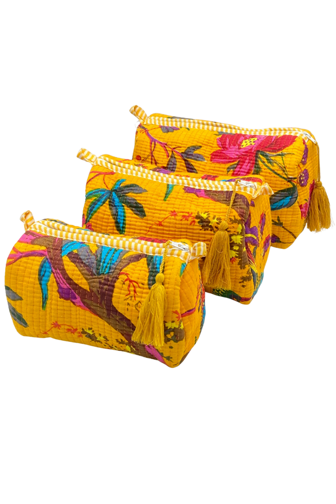 Cotton Quilted 3-Piece Travel Bag & Pouch Set