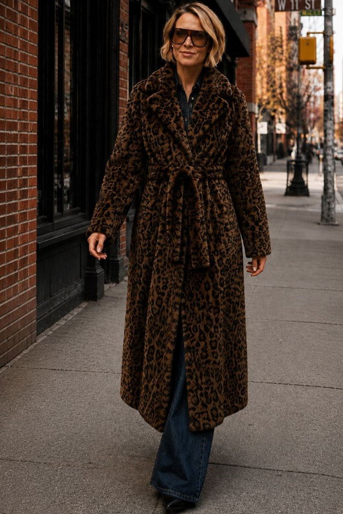 Long Faux Fur Leopard Coat