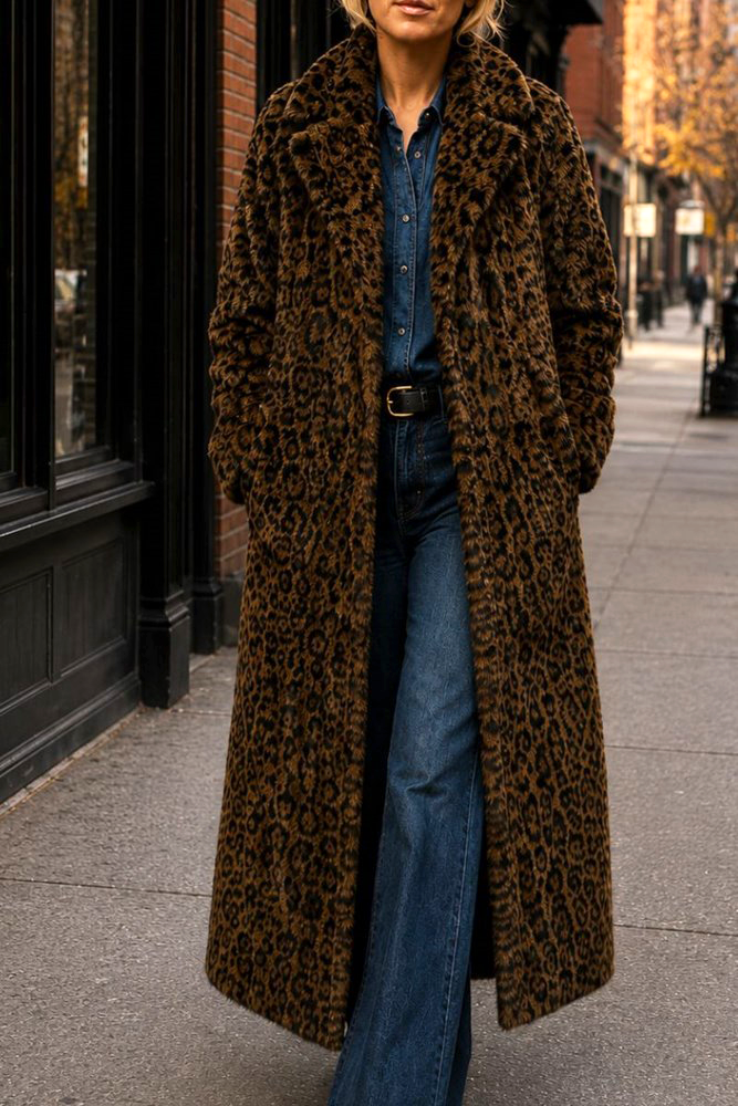 Long Faux Fur Leopard Coat