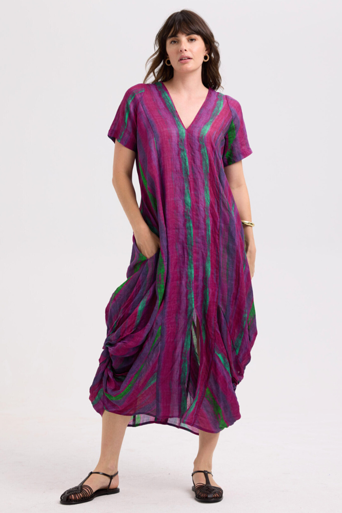 Shop Painted Linen Magenta Purple Dress By LD + Co - Origen Imports