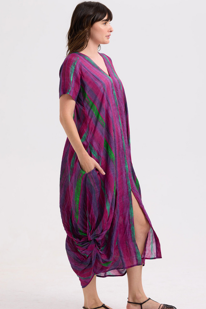 Shop Painted Linen Magenta Purple Dress By LD + Co - Origen Imports