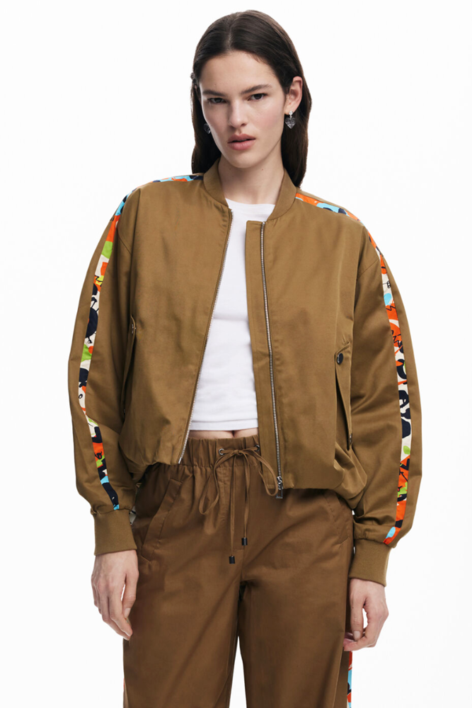 Shop Paisley Stripe Tan Bomber Jacket By Desigual - Origen Imports