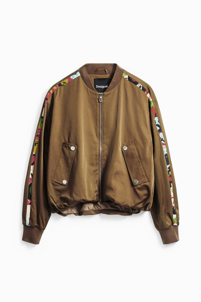 Shop Paisley Stripe Tan Bomber Jacket By Desigual - Origen Imports