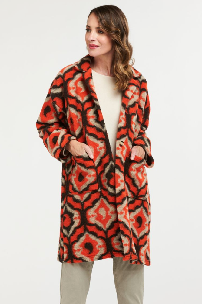 Patterned Brown & Orange Coat By Urban Luxury