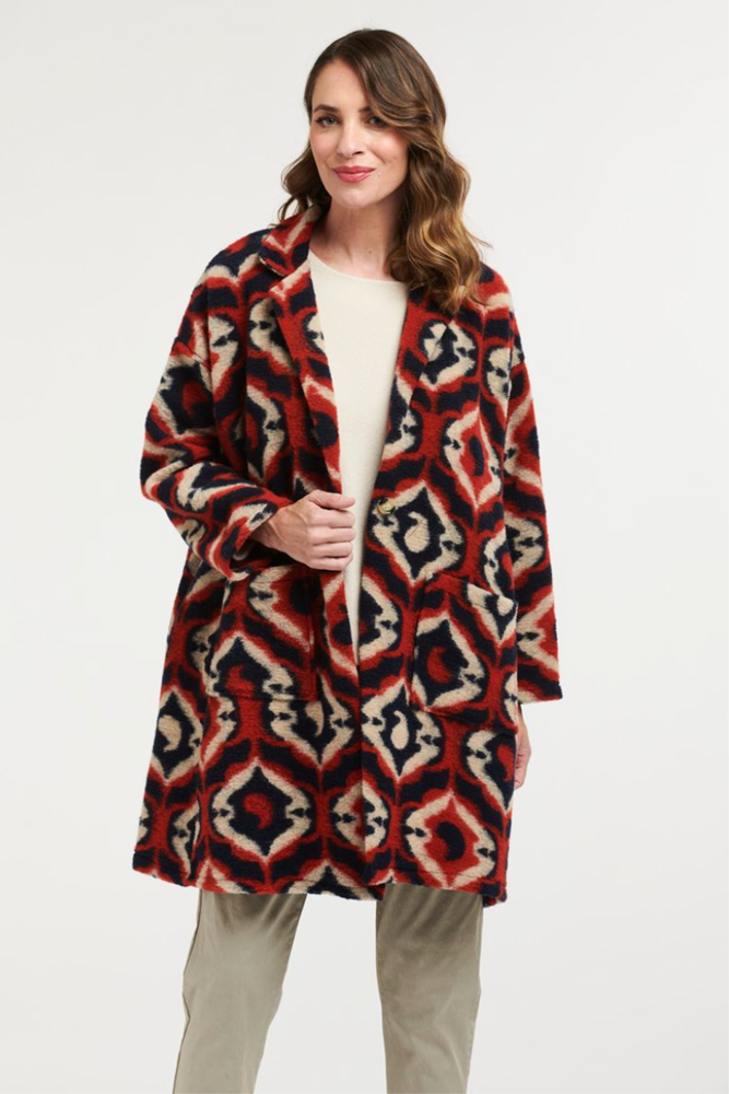 Shop Patterned Orange & Navy Coat By Urban Luxury - Origen Imports