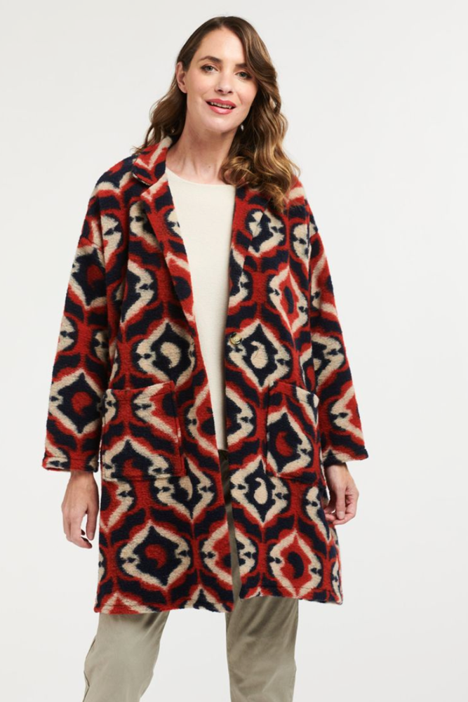 Shop Patterned Orange & Navy Coat By Urban Luxury - Origen Imports