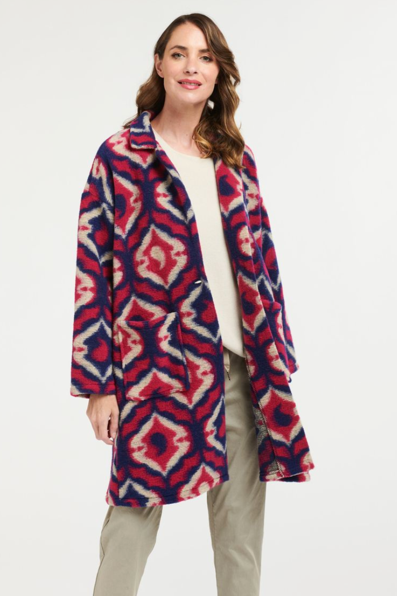 Shop Patterned Pink & Navy Coat By Urban Luxury - Origen Imports