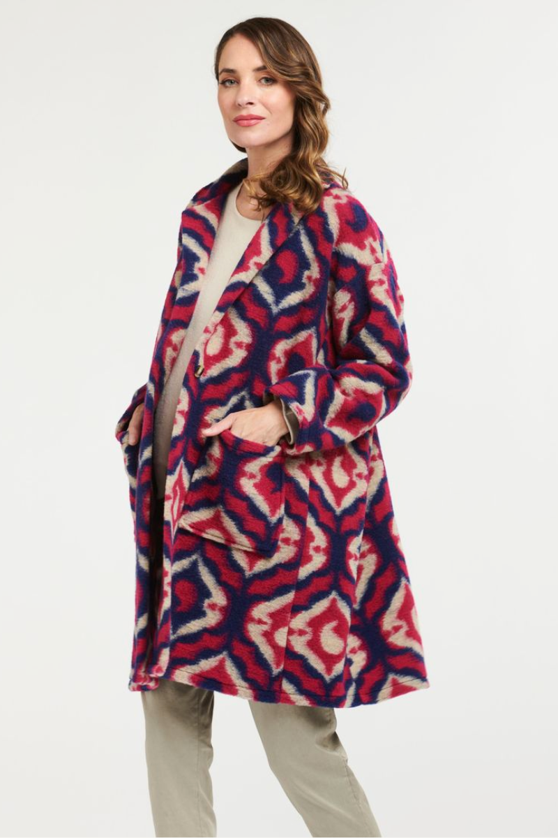 Shop Patterned Pink & Navy Coat By Urban Luxury - Origen Imports