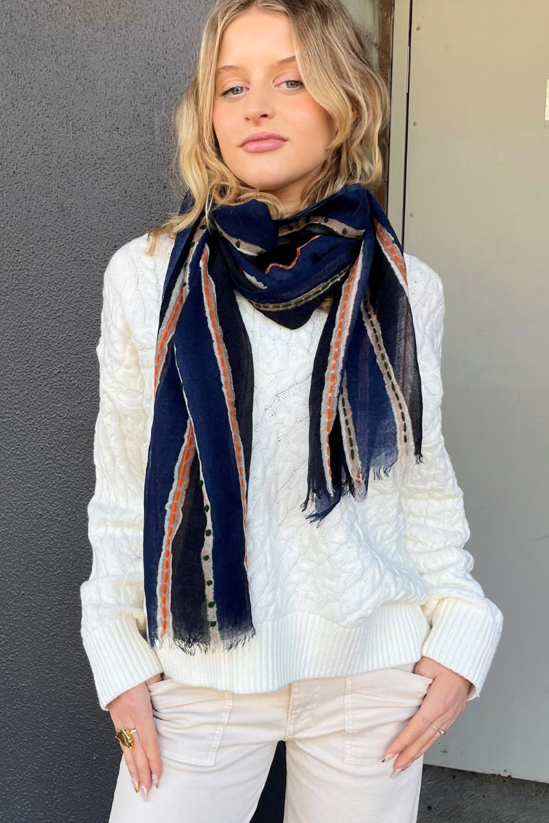 Shop Paz Blue Orange Wool Scarf by Beleve - Origen Imports