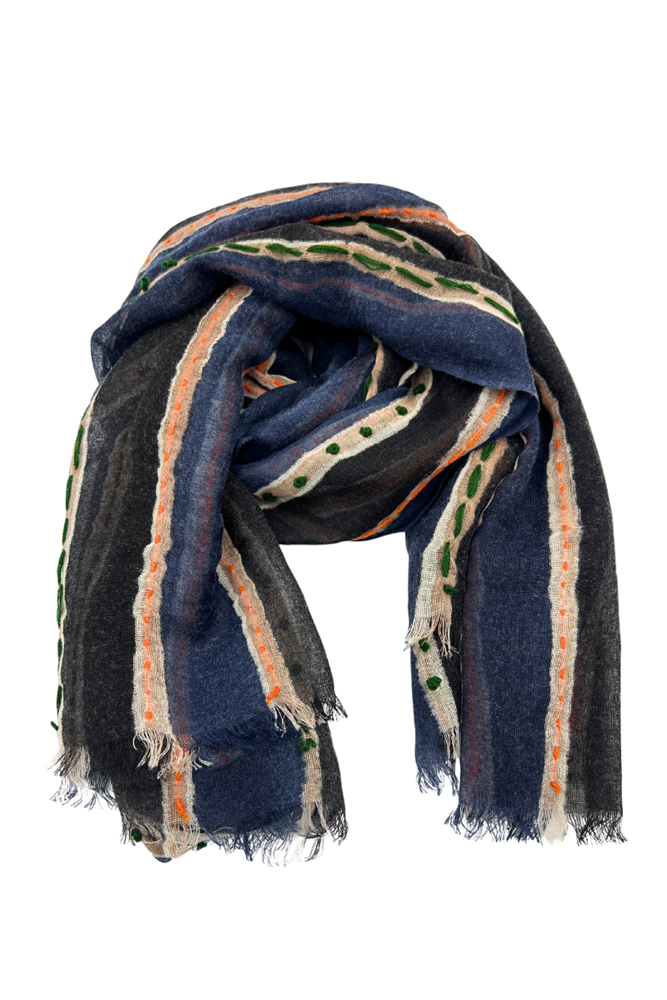Shop Paz Blue Orange Wool Scarf by Beleve - Origen Imports