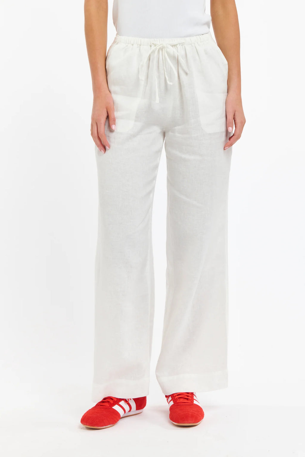 Perry Linen Drawcord Pant - White