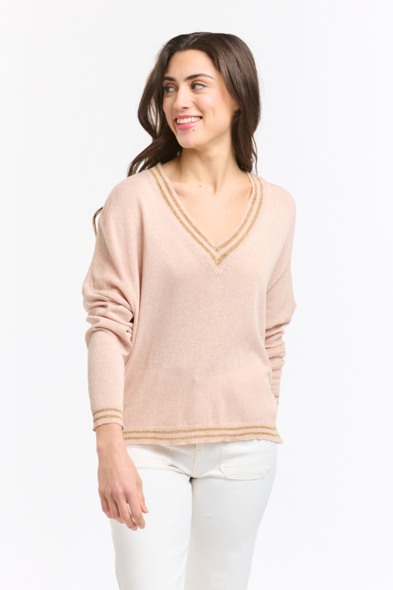 Shop Pink & Gold Lurex College Knit by Italian Star - Origen Imports