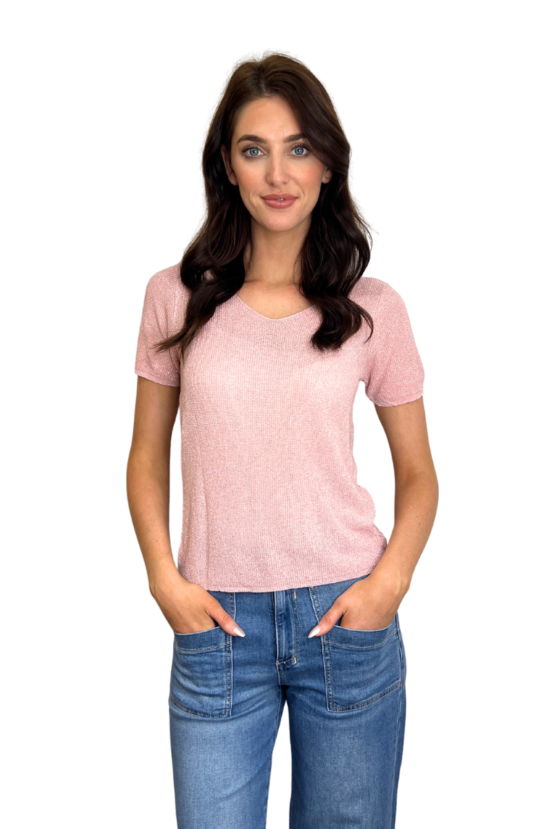 Shop Pink Lurex V Neck Top By Love From Italy - Origen Imports