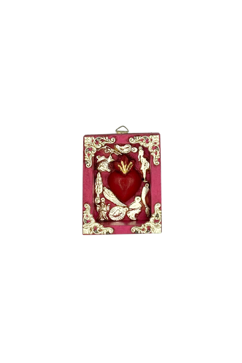 Shop Pink Mexican Wooden Nicho with Heart & Milagros - Origen Imports