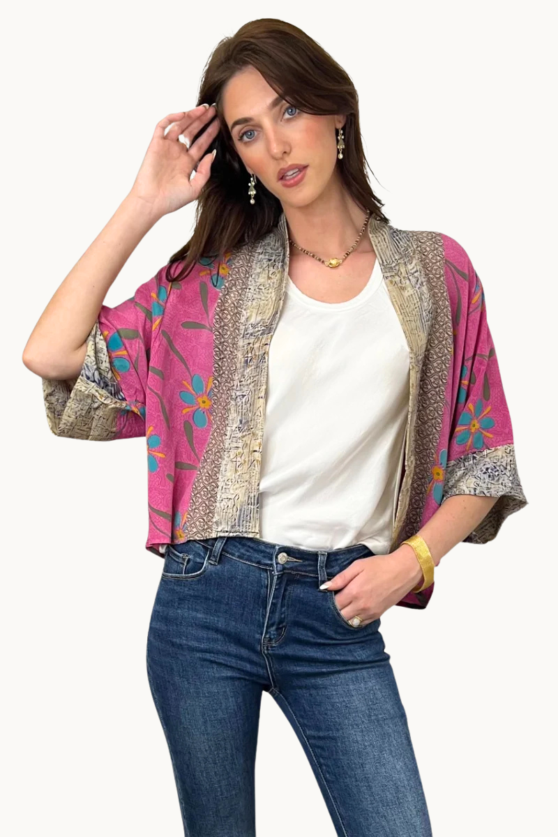 Shop Upcycled Vintage Silk Short Kimono - Various Colors - Origen Imports