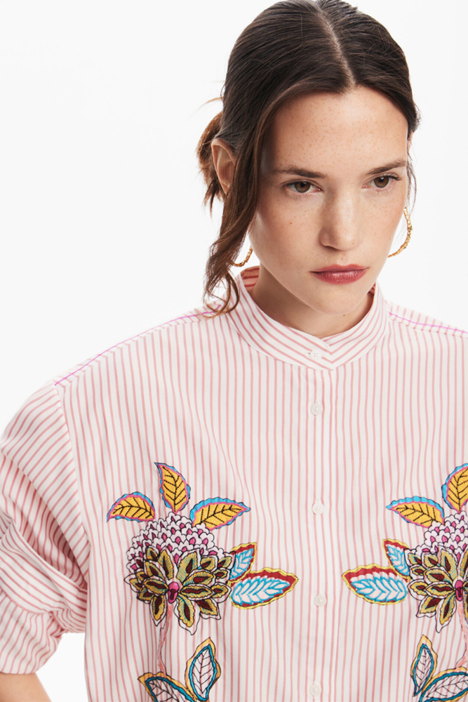 Shop Striped Floral Detail Shirt By Desigual - Origen Imports