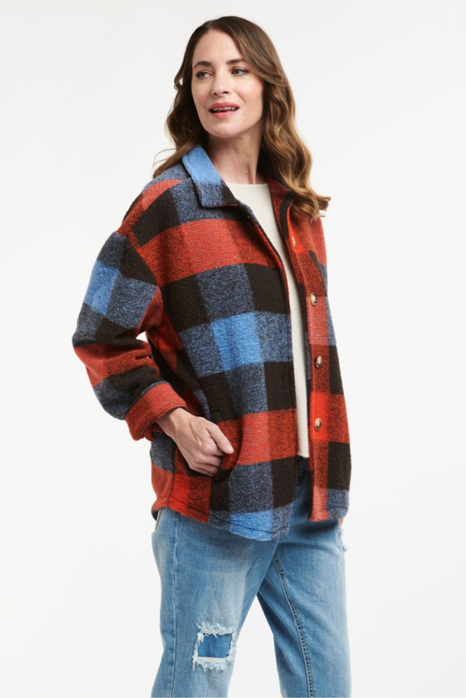 Shop Plaid Blue, Brown & Orange Jacket By Urban Luxury - Origen Imports