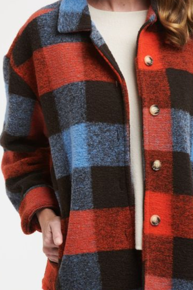 Shop Plaid Blue, Brown & Orange Jacket By Urban Luxury - Origen Imports