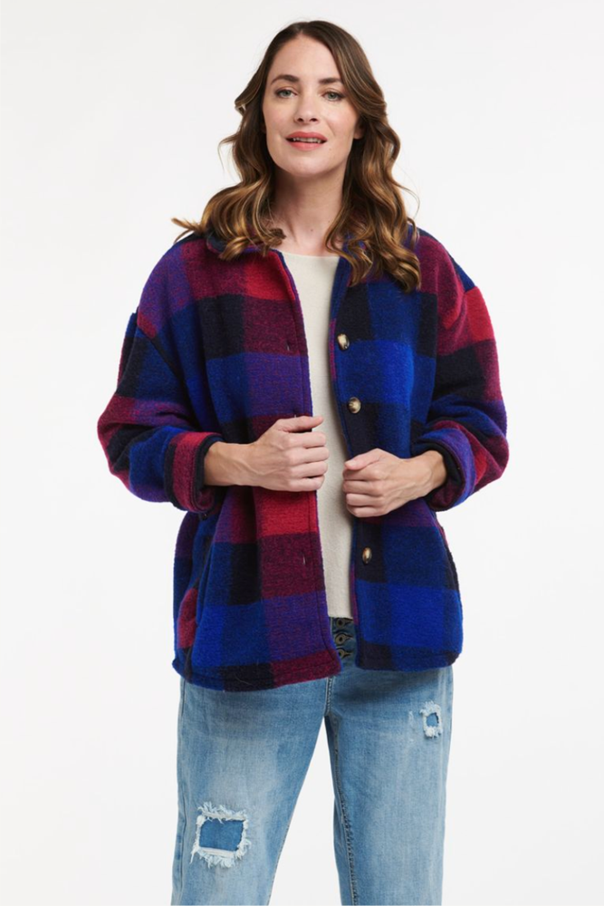 Shop Plaid Blue & Purple Jacket By Urban Luxury - Origen Imports