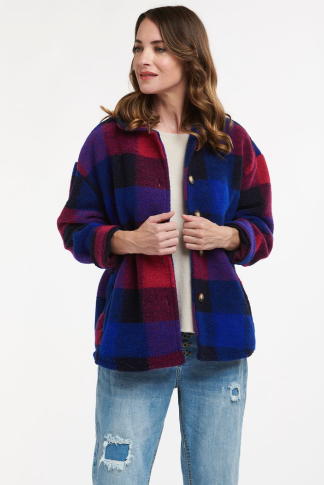Shop Plaid Blue & Purple Jacket By Urban Luxury - Origen Imports