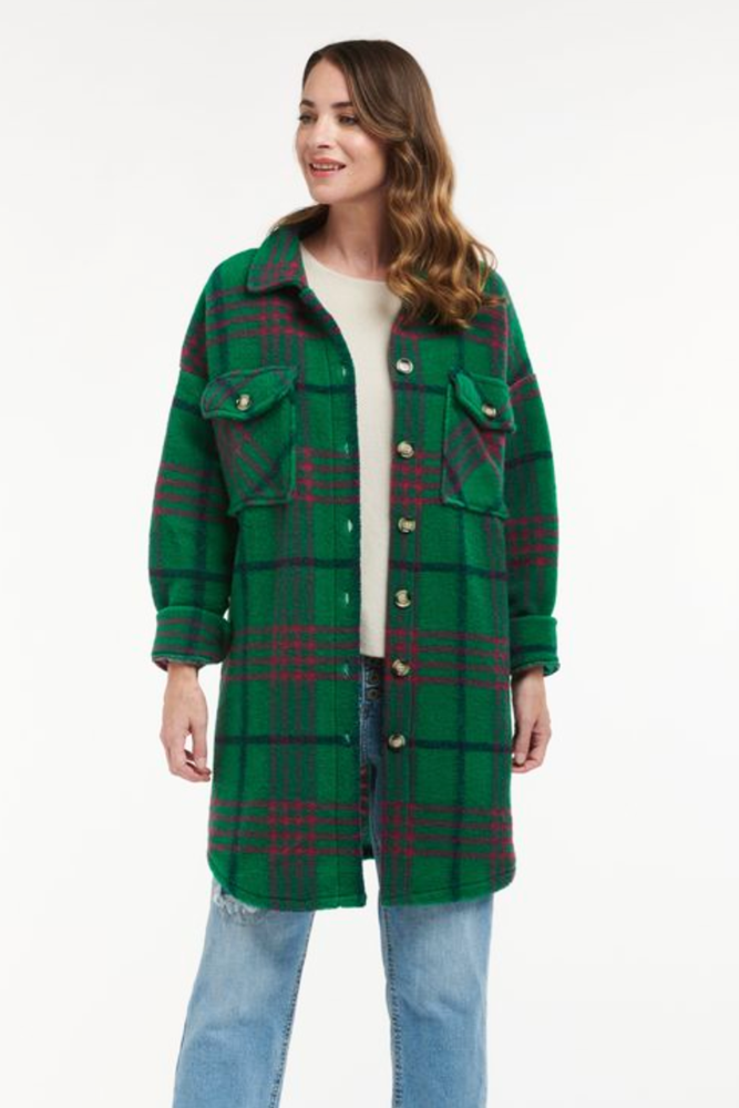 Shop Plaid Green & Pink Long Jacket By Urban Luxury - Origen Imports