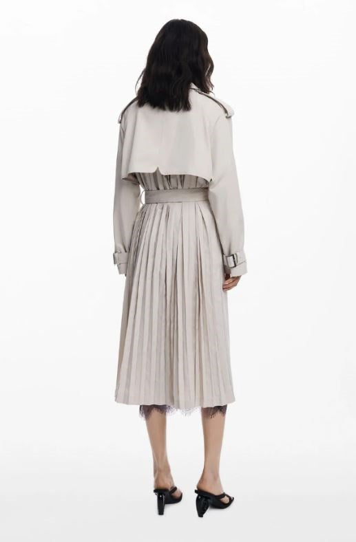 Desigual Pleated Beige Trench Coat