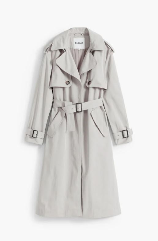 Desigual Pleated Beige Trench Coat