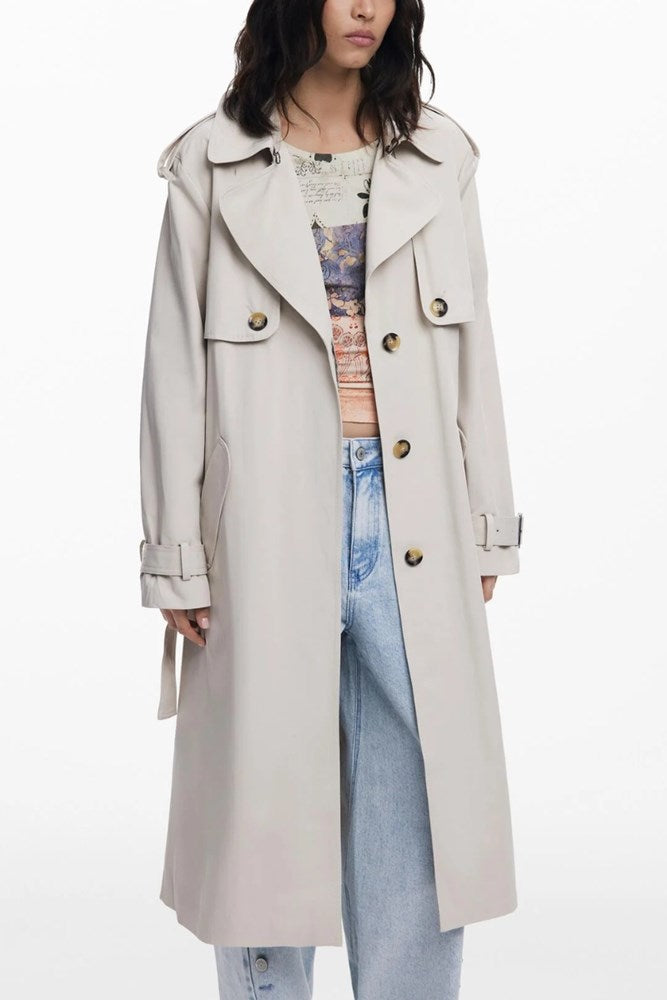 Desigual Pleated Beige Trench Coat