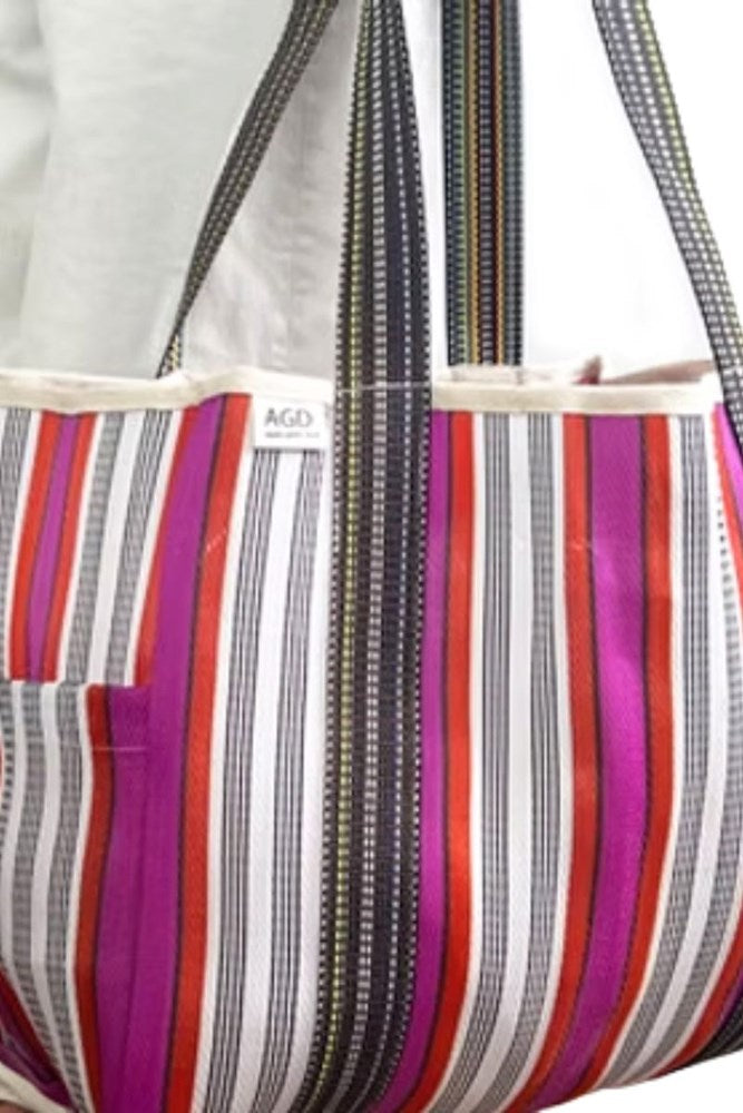 Shop Pink & Charcoal Pocket Market Bag - Origen Imports