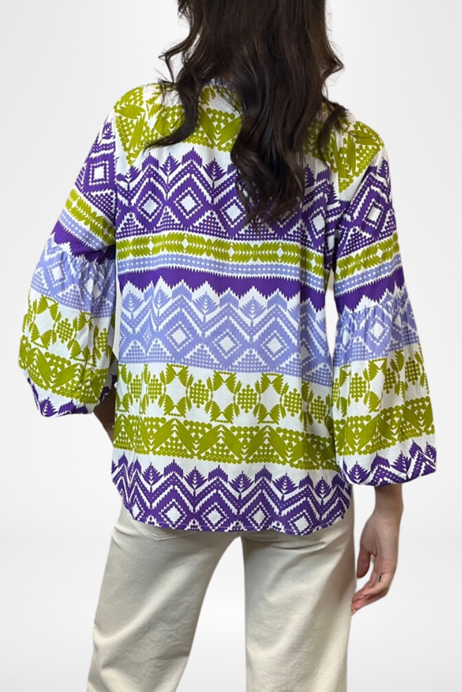 Shop Peasant Blouse Geometric Purple & Lime By Pixi Carnival - Origen Imports